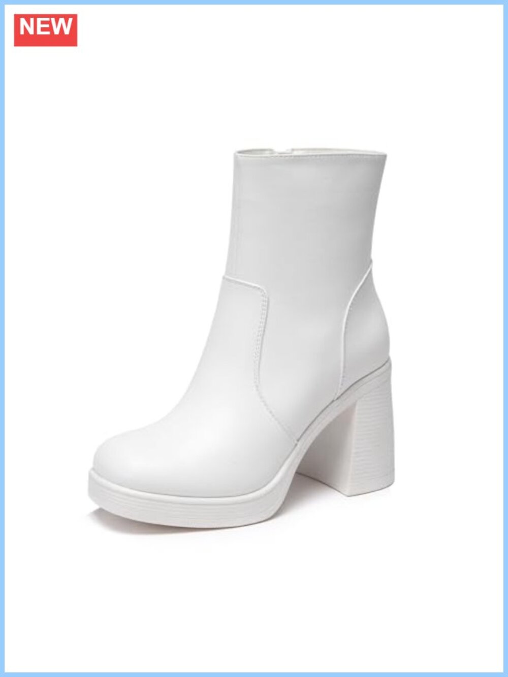 Platform Gogo Ankle Boots Chunky Block Heel Square Toe Side Zipper PU Bootie